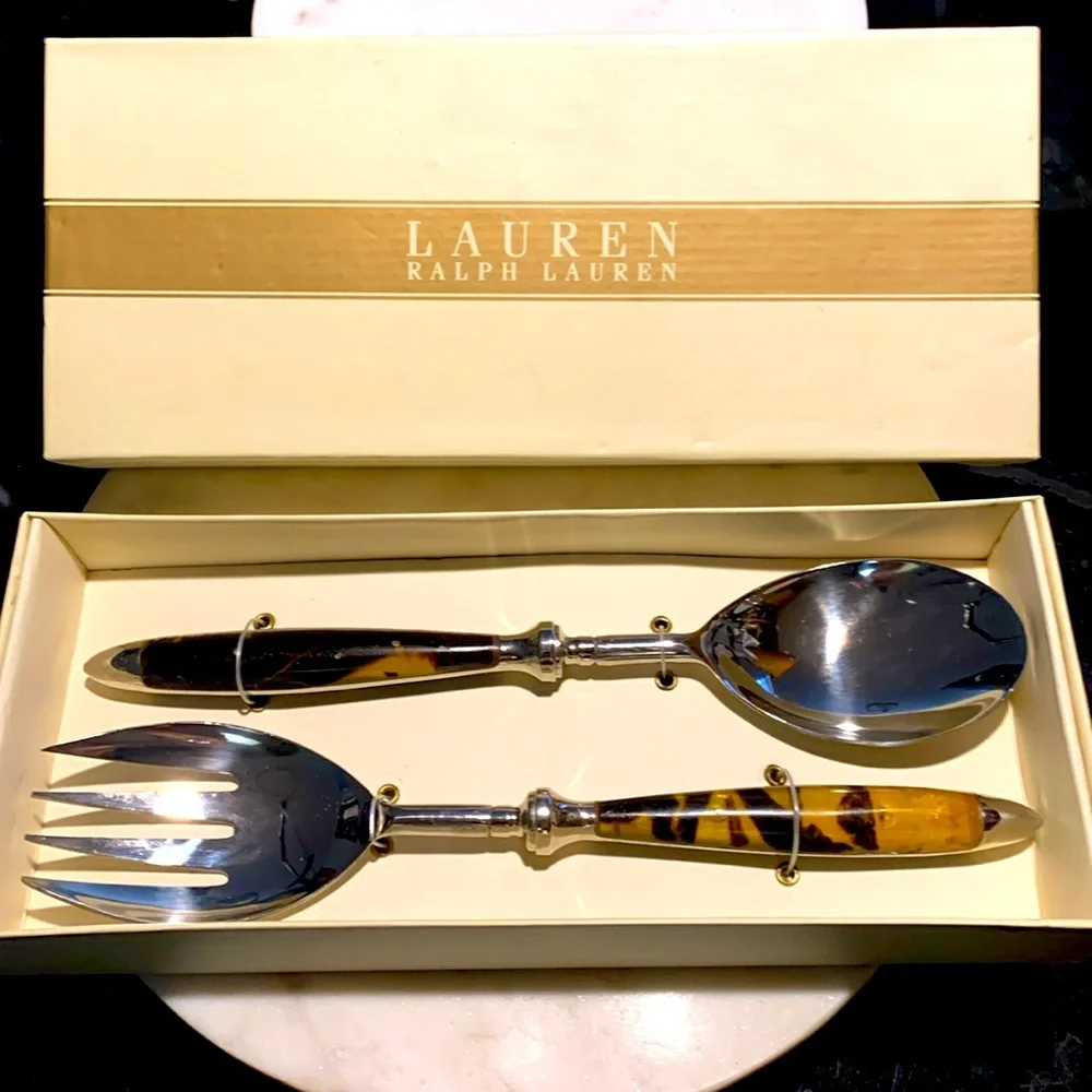 RALPH LAUREN SALAD SERVERS WENTWORTH TORTOISE NIB